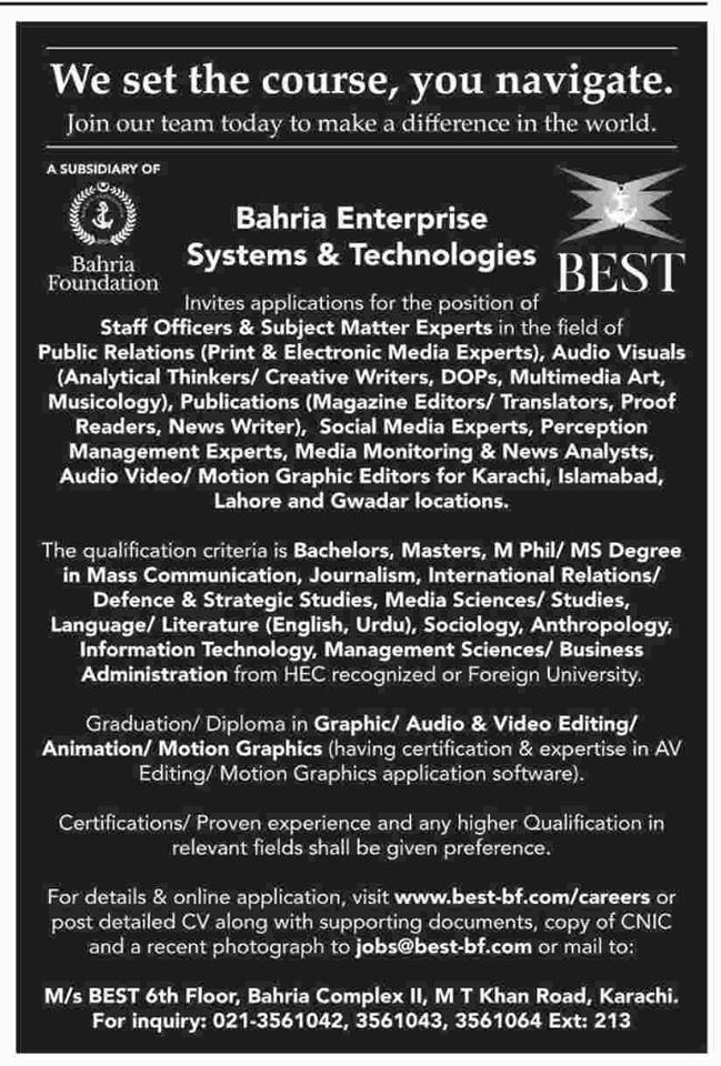 BEST BF Job for Media Bahria Foundation