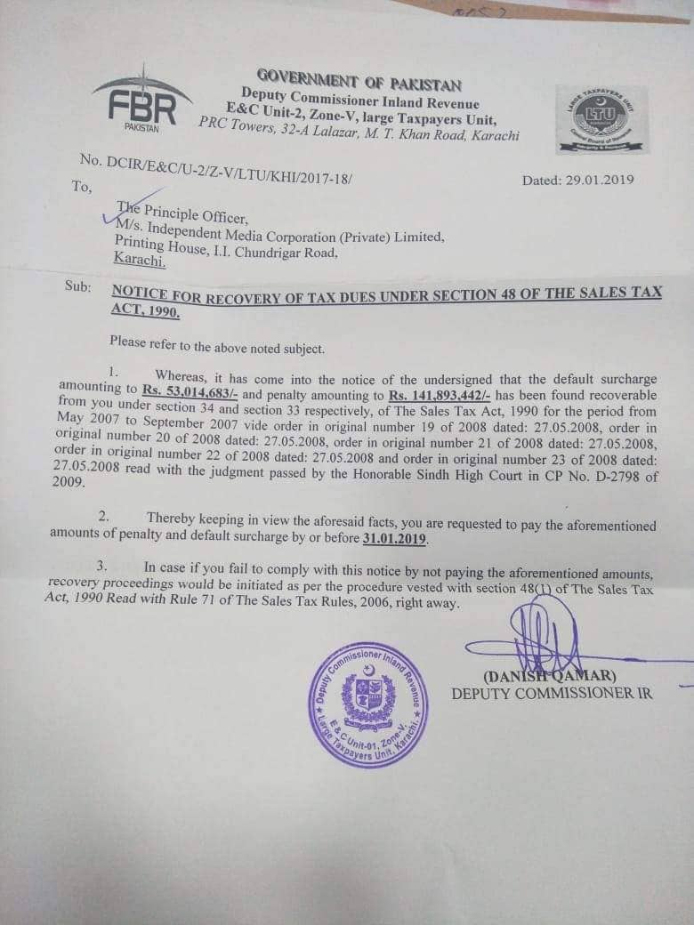 FBR Notice to Geo group for Account Seized and tax 2