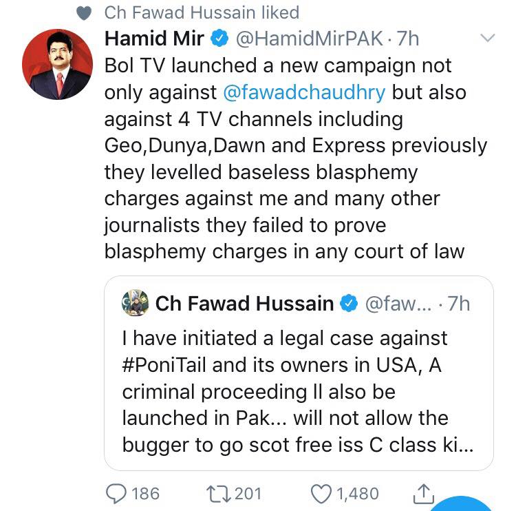 Hamid Mir Tweet against BOL