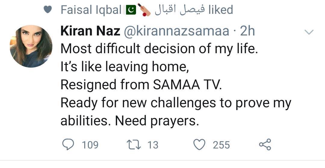 Kiran Naz Tweet